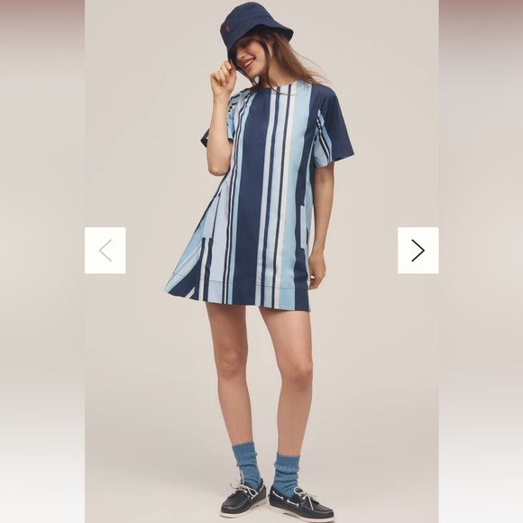 NWT Maeve Navy and Light Blue Striped Mini Swing Dress - Picture 1 of 6